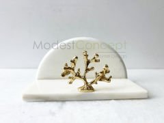 Beyaz Yarım Daire Peçetelik Gold Mercan