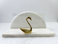 Beyaz Yarım Daire Peçetelik Gold Kuğu