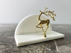 Beyaz Yarım Daire Peçetelik Gold Uçan Geyik