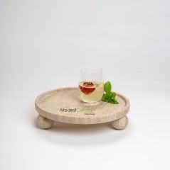 Traverten Yuvarlak Tepsi, Traverten Yuvarlak Sunum Mermer Top Ayaklı 28cm