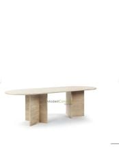 Traverten Oval Yemek Masası T Ayak 90x180