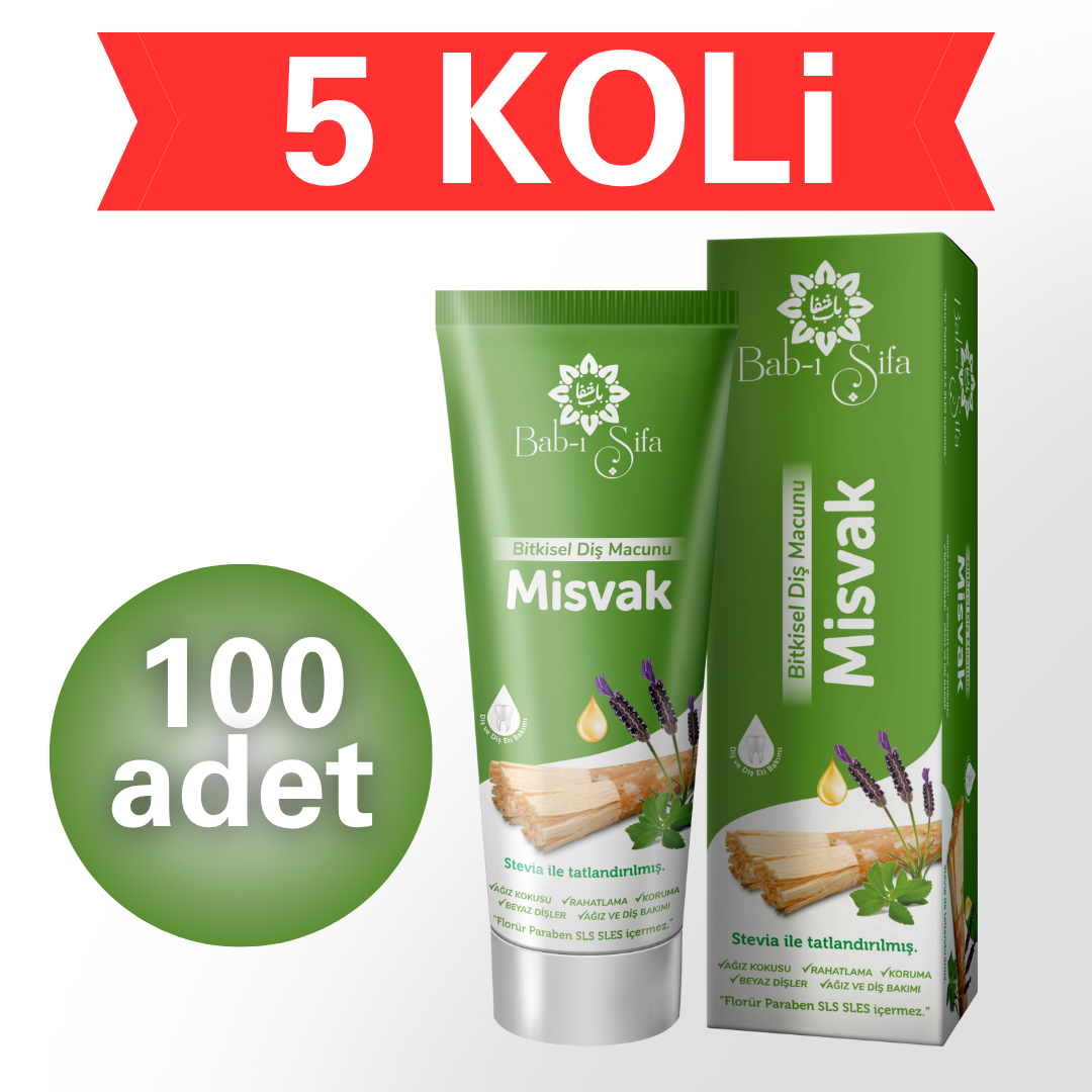 5 KOLİ (Toplam 100 ADET) Bab-ı Şifa Misvak Diş Macunu 140 gr.