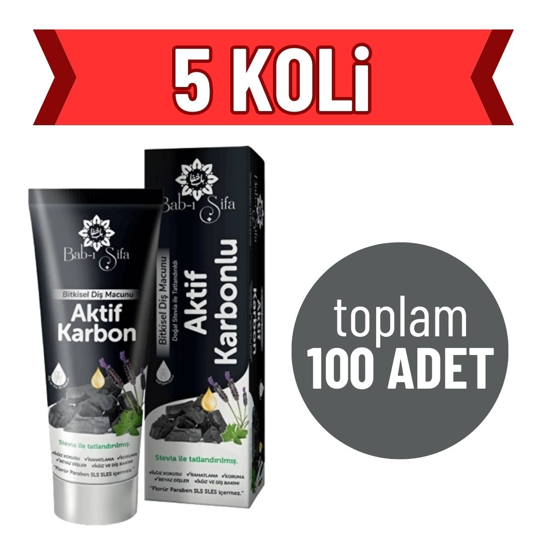 5 KOLİ (Toplam 100 ADET) Bab-ı Şifa Aktif Karbon Diş Macunu 140 gr.