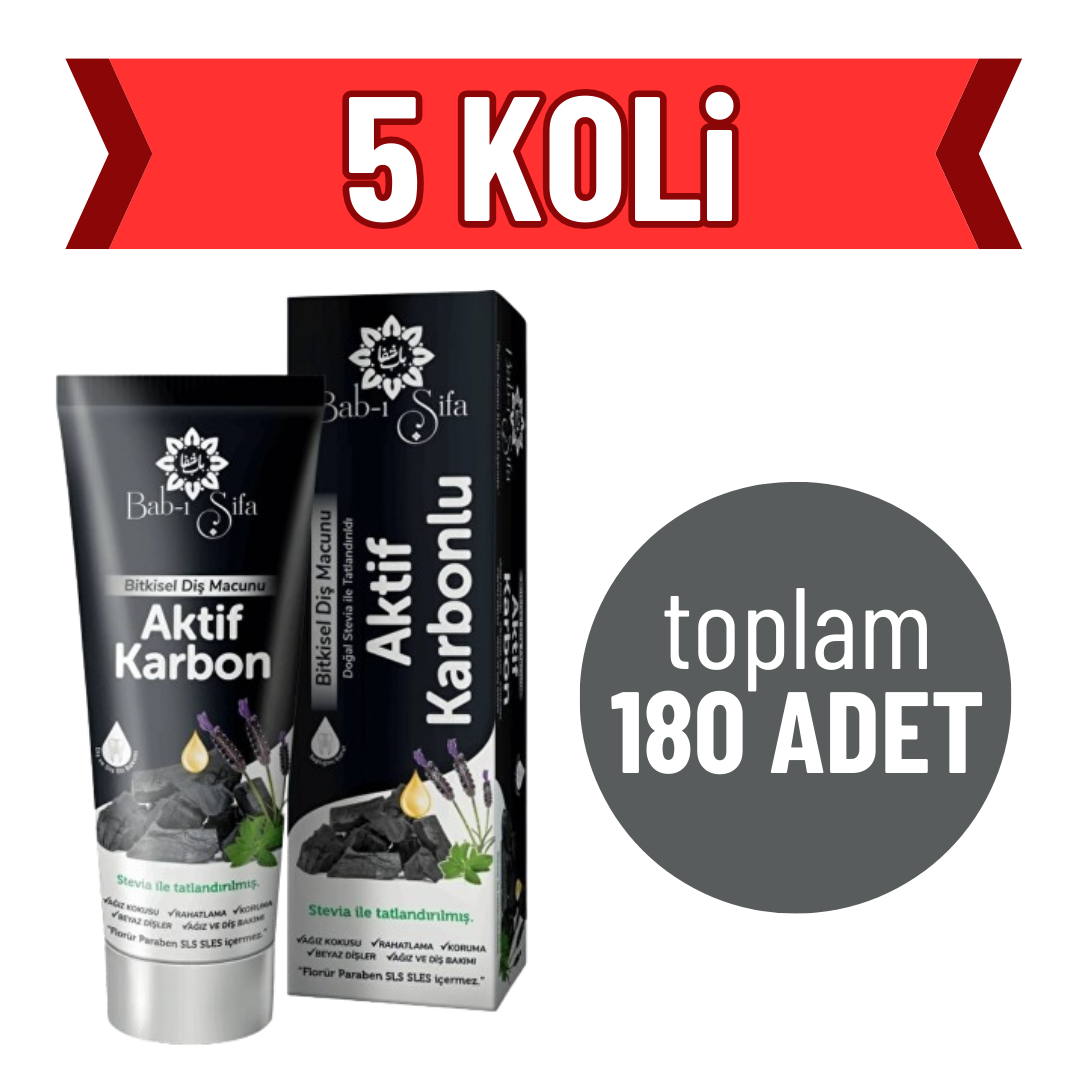 5 KOLİ (Toplam 180 ADET) Bab-ı Şifa Aktif Karbon Diş Macunu 140 gr.