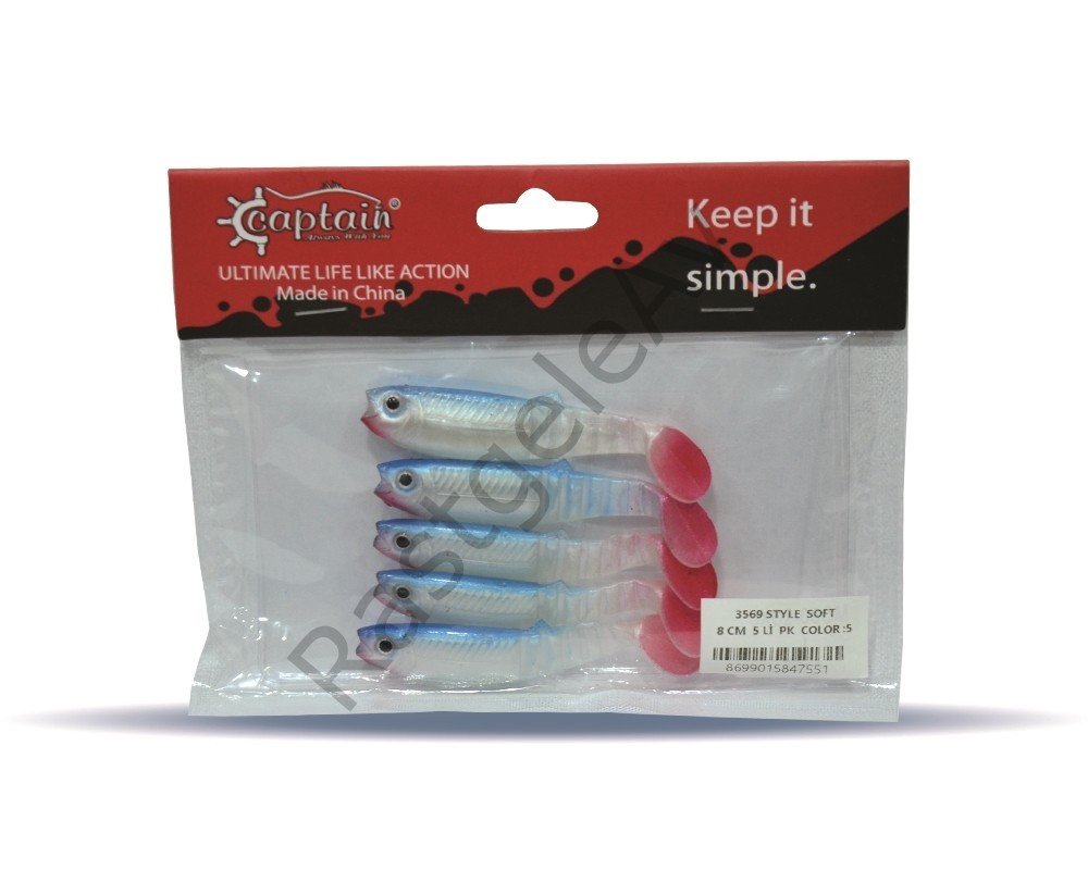 Captain 3569 Style Soft 8cm Levrek Silikonu 5'li Paket Suni Yem