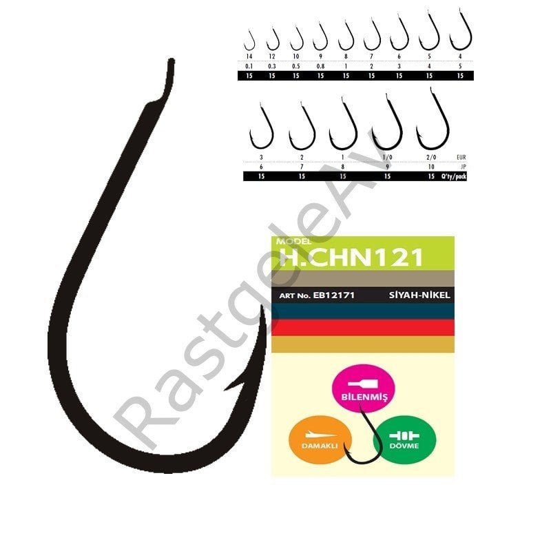 Hayabusa HCHN 121 Kısa Pala Dövme Olta İğnesi 15'li Paket Black Nikel
