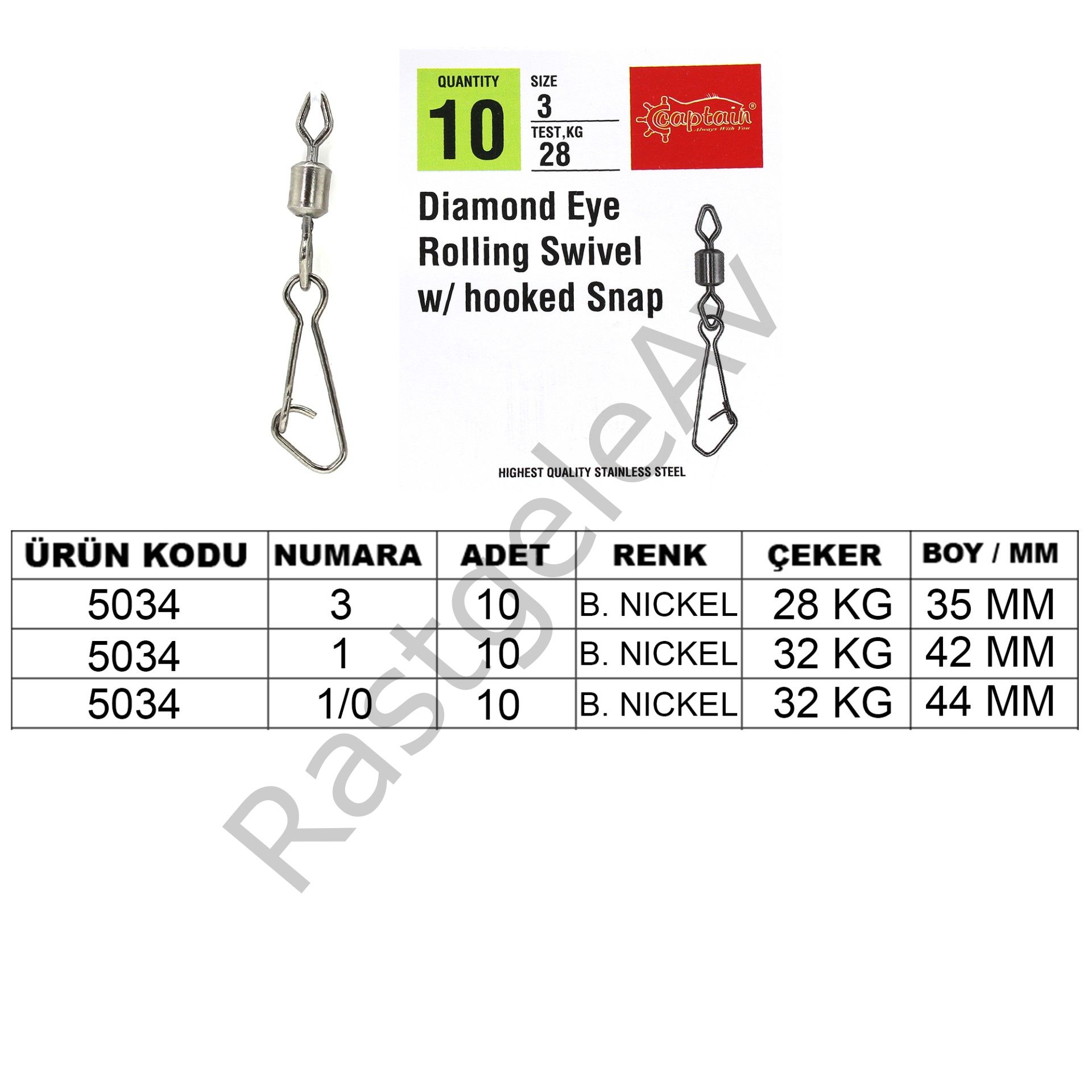 Captain 5034 Diamond Hoked Klips 10'lu Paket Black Nikel