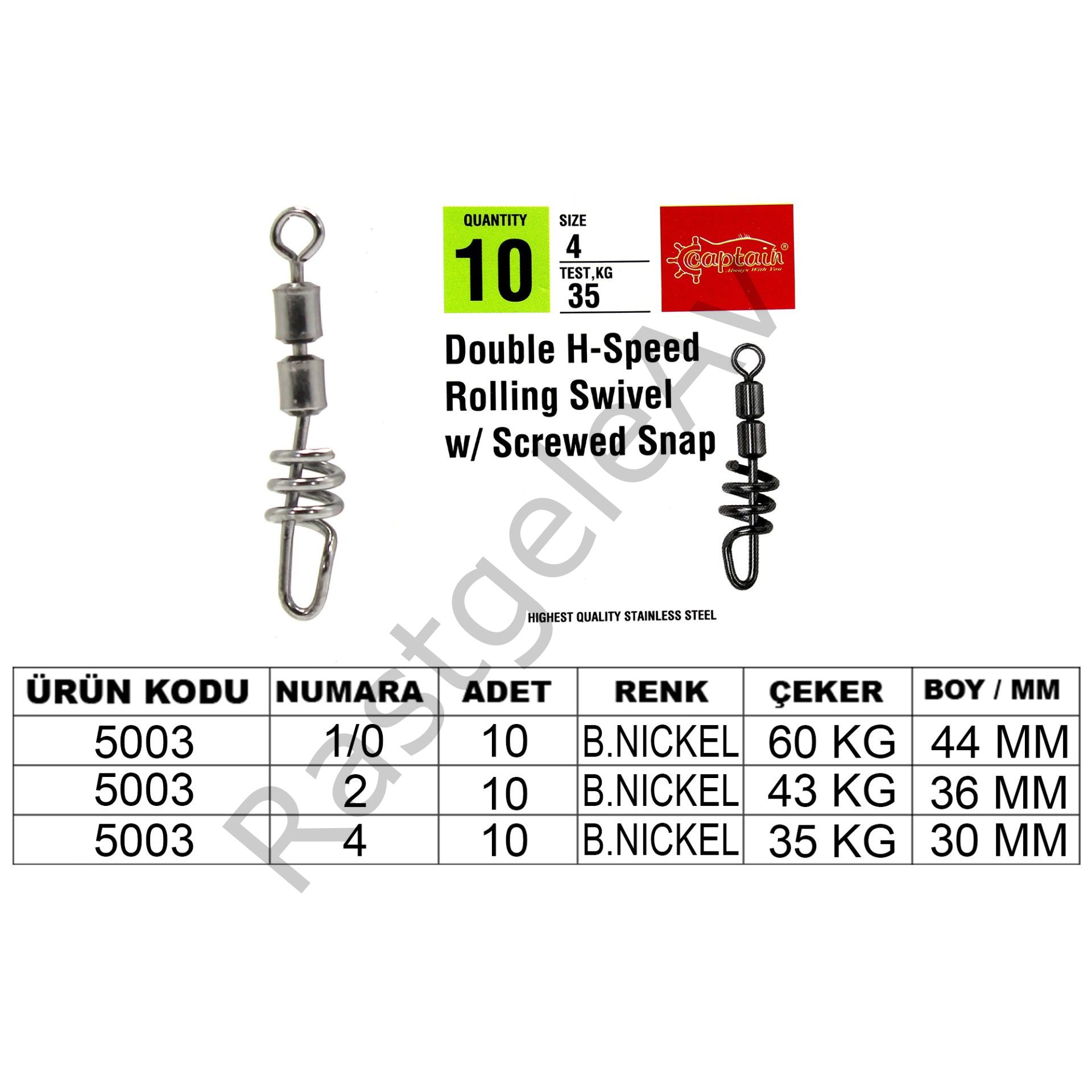Captain 5003 Double H-Speed Screved Fırdöndü Black Nikel 5li Paket
