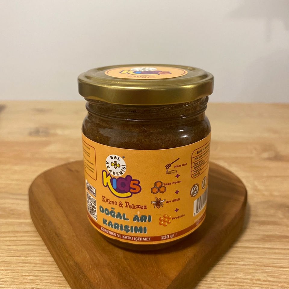 KİDS ARI ÜRÜNLERİ KARIŞIMI 230 GRAM (Bal, Polen, Propolis, Arı sütü) - (KEÇİBOYNUZU PEKMEZİ VE KAKAO İLAVELİ)