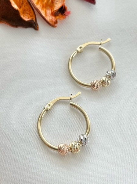 14 Kuyumculuk 1.8 Cm Üç  Renk Yarı Dorikalı Halka Küpe