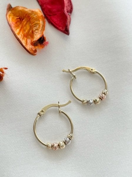 14 Kuyumculuk 1.5 Cm Üç Renk Yarı Dorikalı Halka Küpe