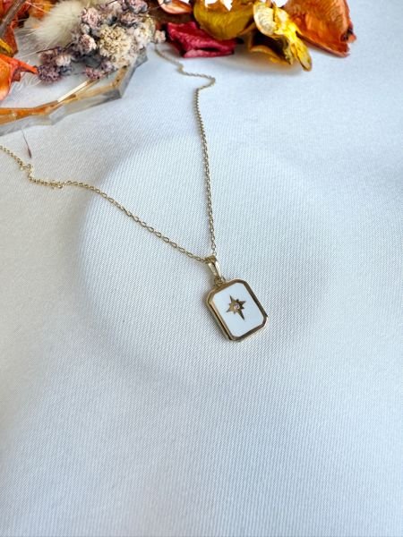 14 Kuyumculuk Beyaz Mineli Kutup Yıldızı Kolye