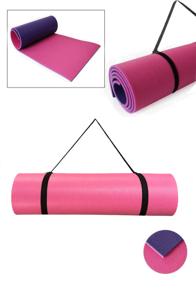 Pembe Mor  Pilates Minderi & Yoga Mat Çift Taraflı Taşıma Askılı 8 mm