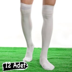 12 Adet Yetişkin Futbol Halısaha Çorabı Tozluk Beyaz