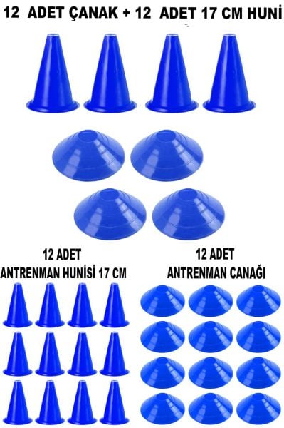 12 Adet Antrenman Hunisi - 12 Adet Antrenman Çanağı Seti - Mavi