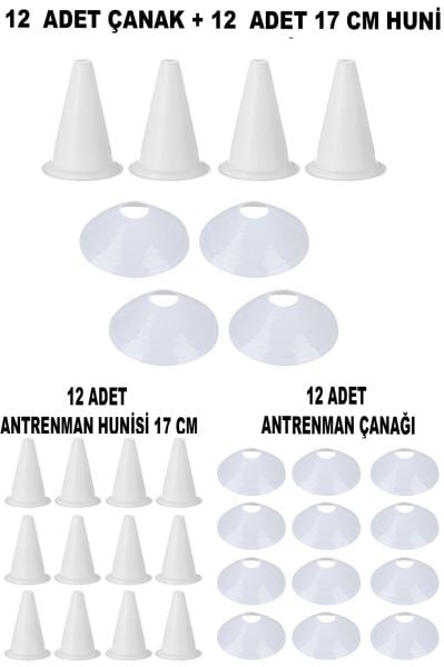 12 Adet Antrenman Hunisi - 12 Adet Antrenman Çanağı Seti - Beyaz
