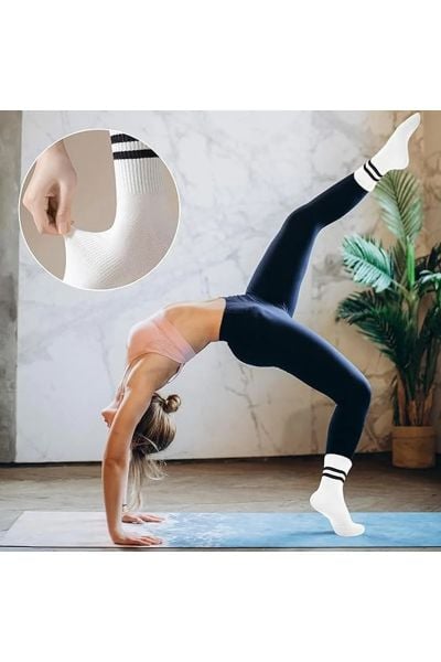 Pilates Ve Yoga Çorabı Kaydırmaz Tabanlı Pilates Çorabı Yoga Çorabı Plates Çorabı Dans Çorabı Beyaz