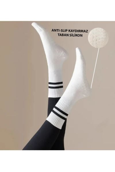Pilates Ve Yoga Çorabı Kaydırmaz Tabanlı Pilates Çorabı Yoga Çorabı Plates Çorabı Dans Çorabı Beyaz