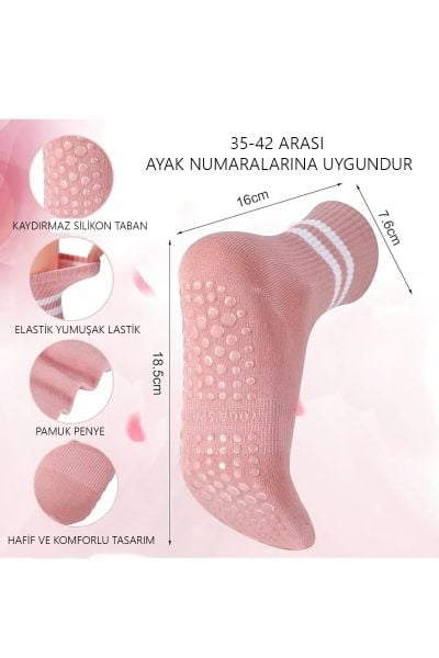 Pilates Ve Yoga Çorabı Kaydırmaz Tabanlı Pilates Çorabı Yoga Çorabı Plates Çorabı Dans Çorabı Pembe