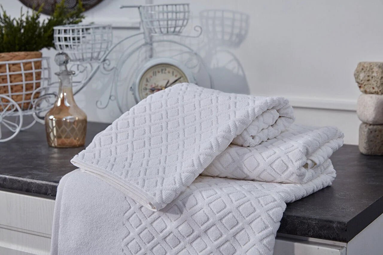 Doqu Home Luxury Banyo Havlusu+Yüz Havlusu Seti Beyaz