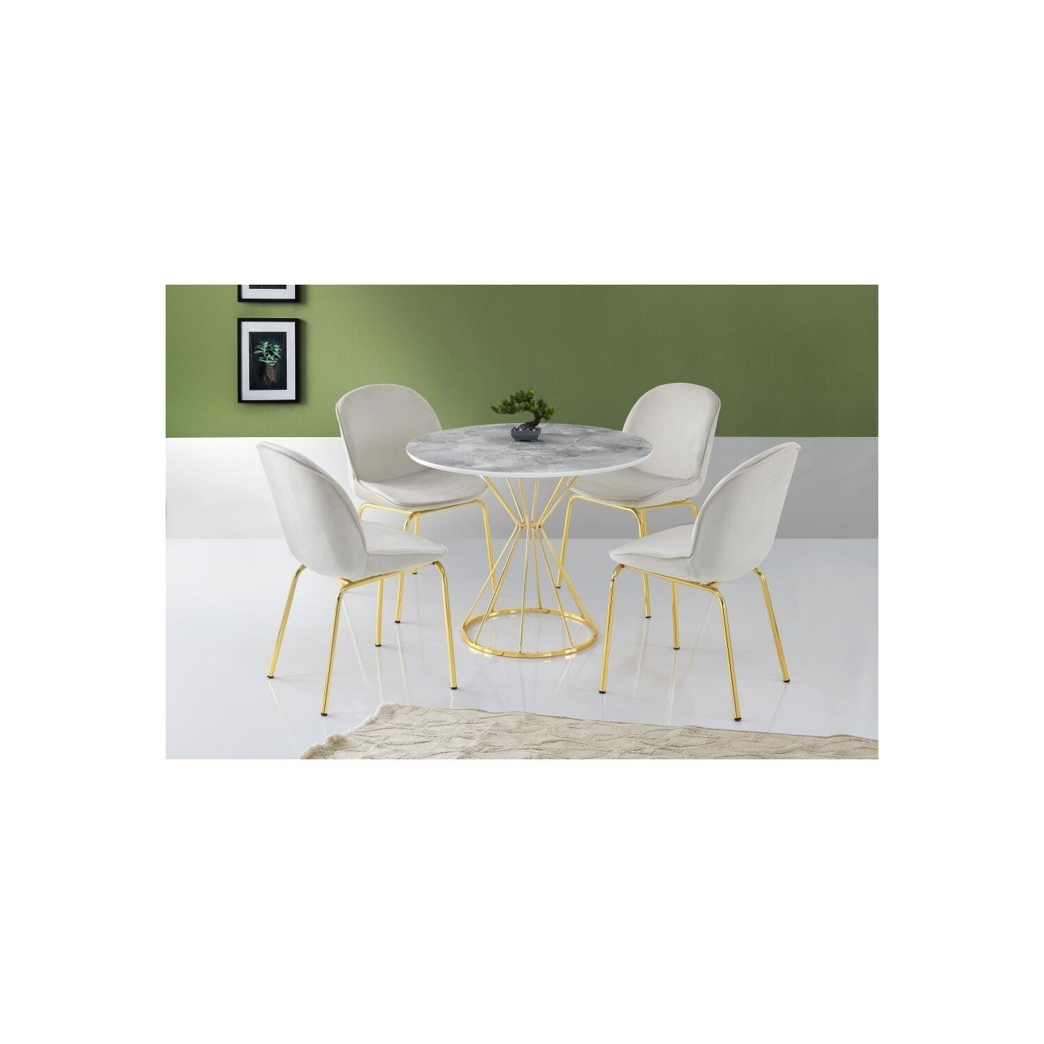 Furkan Home Kum Saati Mutfak Masası Gold Ayak Beyaz