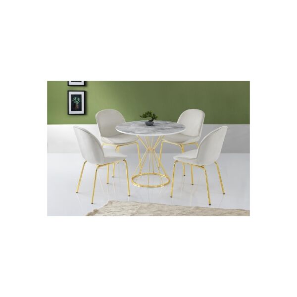 Furkan Home Kum Saati Mutfak Masası Gold Ayak Beyaz
