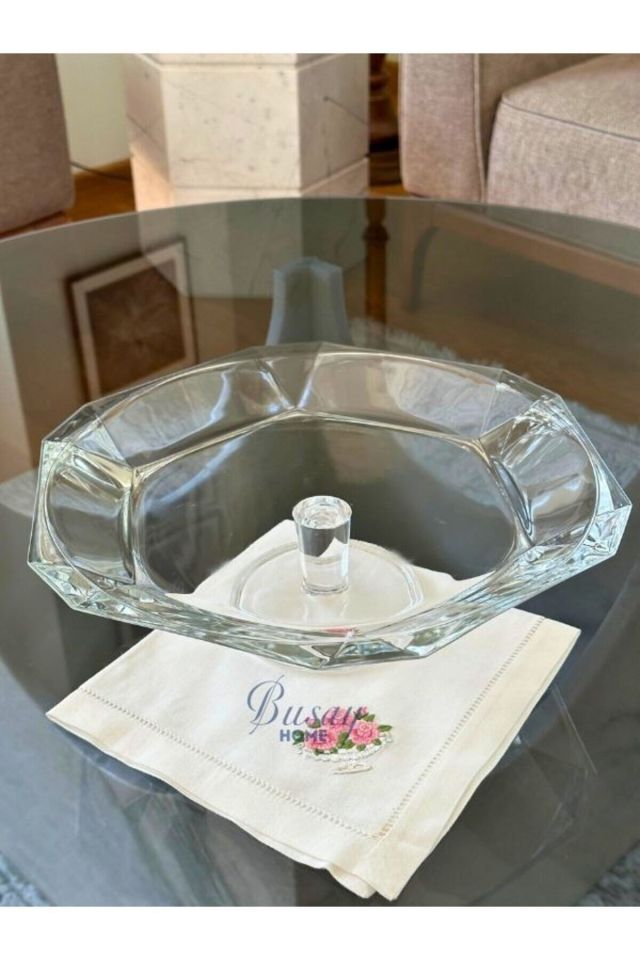 Busayhome Nude Reflection Serisi Cam Kristal Ayaklı Servis Tabağı, Sunumluk, Sunum Tabağı 32x9.6 Cm