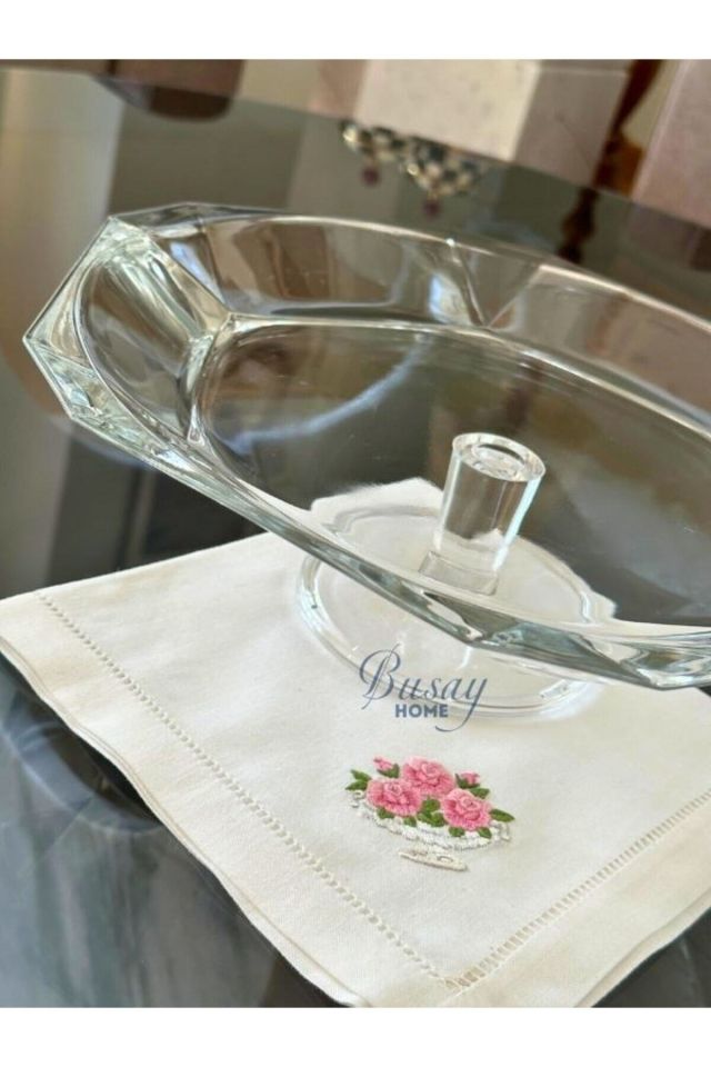 Busayhome Nude Reflection Serisi Cam Kristal Ayaklı Servis Tabağı, Sunumluk, Sunum Tabağı 32x9.6 Cm