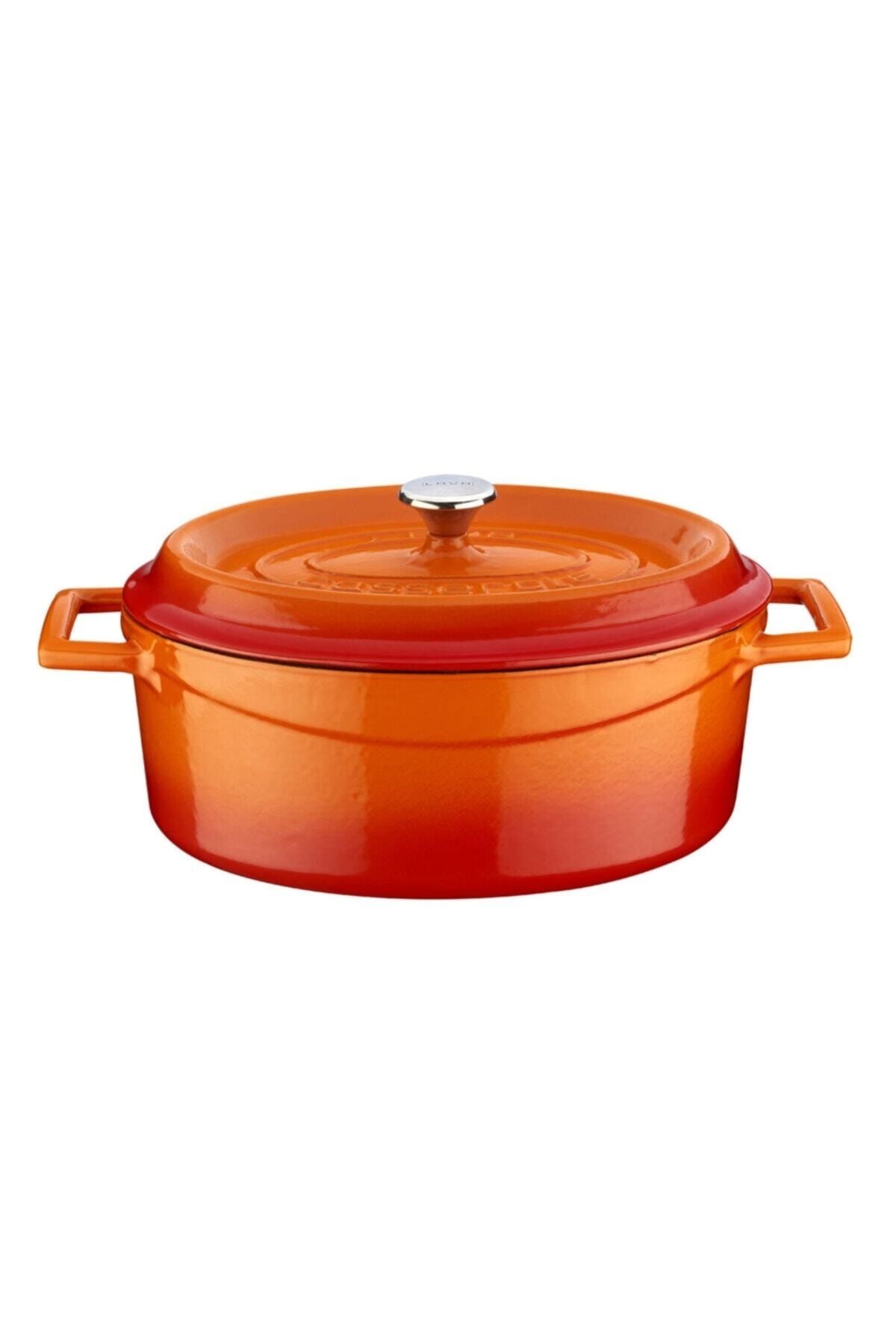 Döküm Oval Trendy Kapak Tencere Turuncu 21x25 Cm