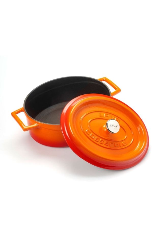 Döküm Oval Trendy Kapak Tencere Turuncu 21x25 Cm