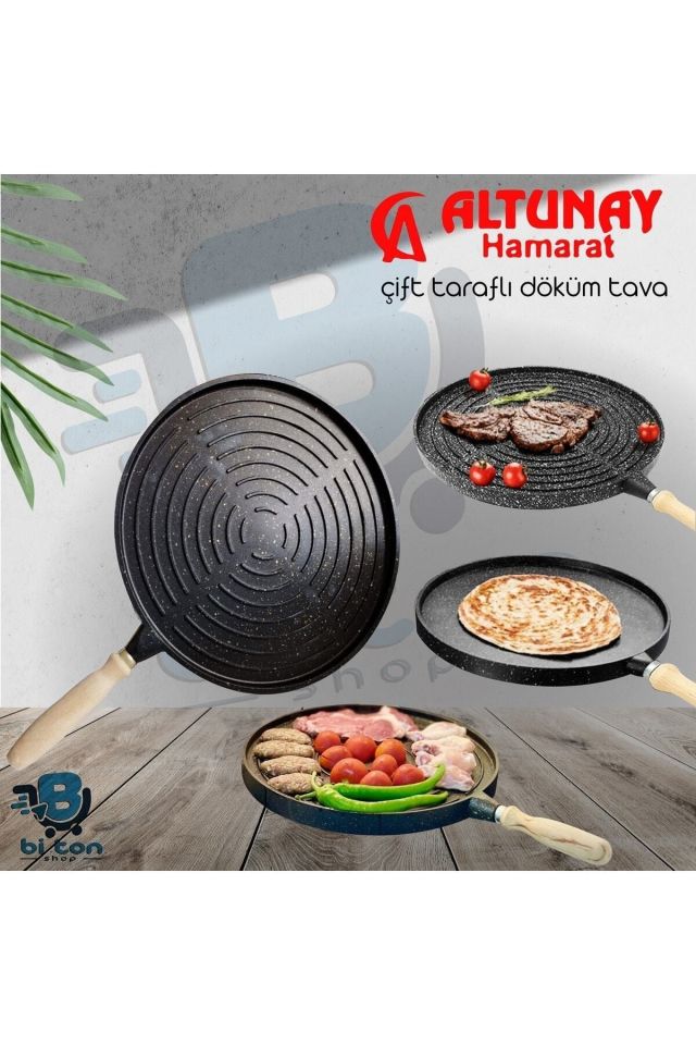 Döküm Granit Bazlama Gözleme(ÇİFT TARAFLI İZGARA) Tavası 36 Cm 4268