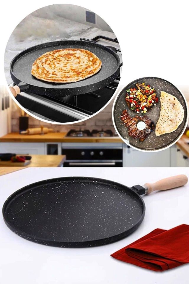 Döküm Granit Bazlama Gözleme(ÇİFT TARAFLI İZGARA) Tavası 36 Cm 4268