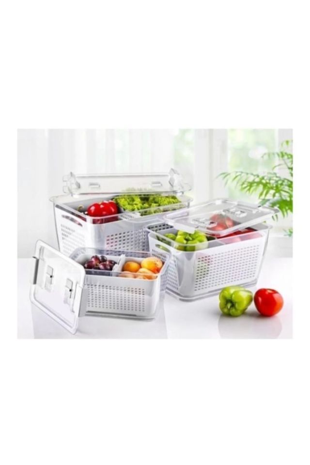 Lüx 3 Adet Buzdolabı Içi Süzgeçli Organizer (2,5lt,5lt,9lt) Set-saklama Buzdolabı Organizer