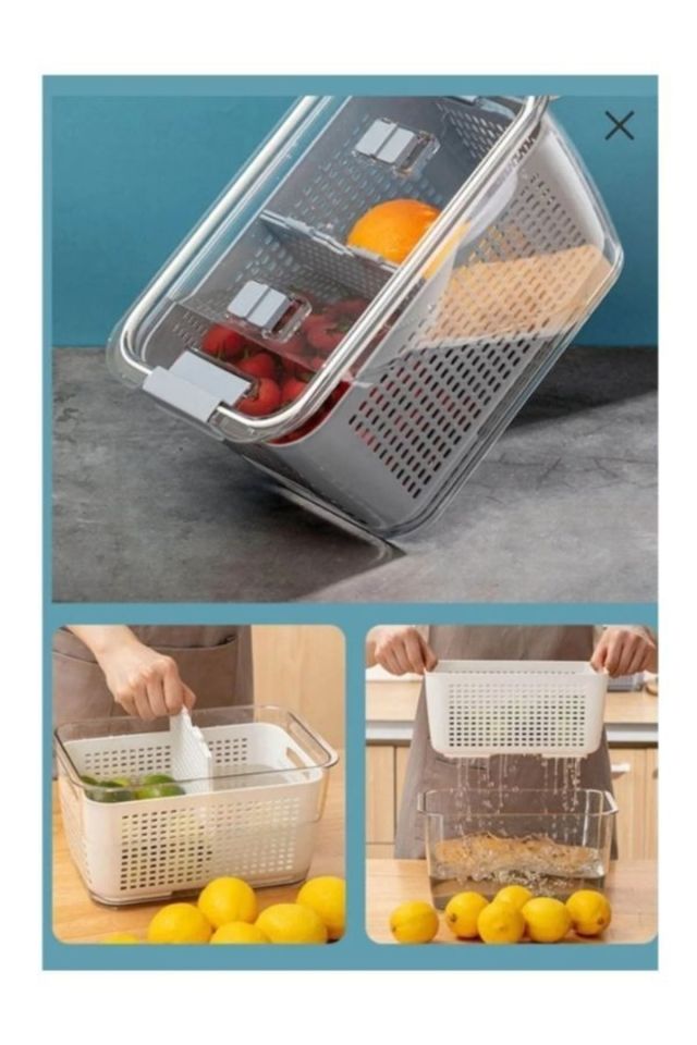 Lüx 3 Adet Buzdolabı Içi Süzgeçli Organizer (2,5lt,5lt,9lt) Set-saklama Buzdolabı Organizer