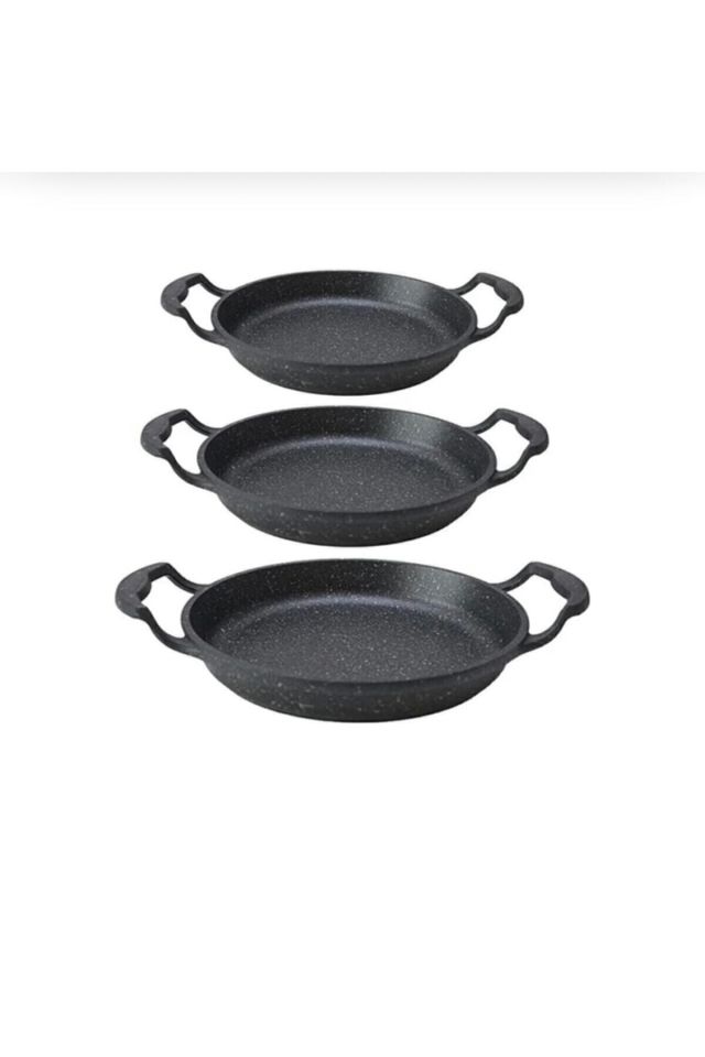 3'lü Set Döküm Siyah Granit Sahan Tava 22cm-20cm-18cm