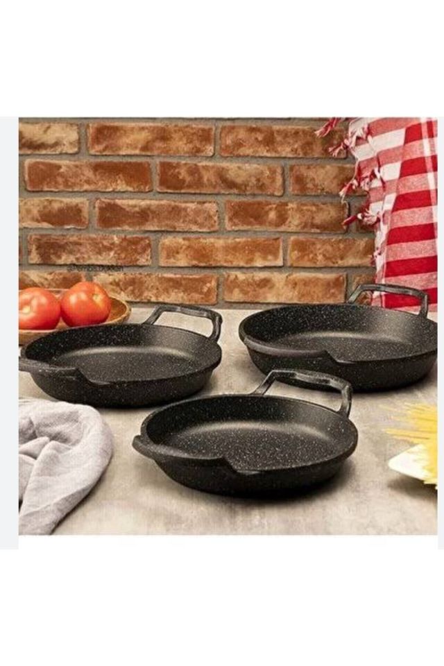 Laviss Kitchen Essenso 3lü Set Döküm Siyah Granit Sahan Tava Seti 18-20-22 Cm