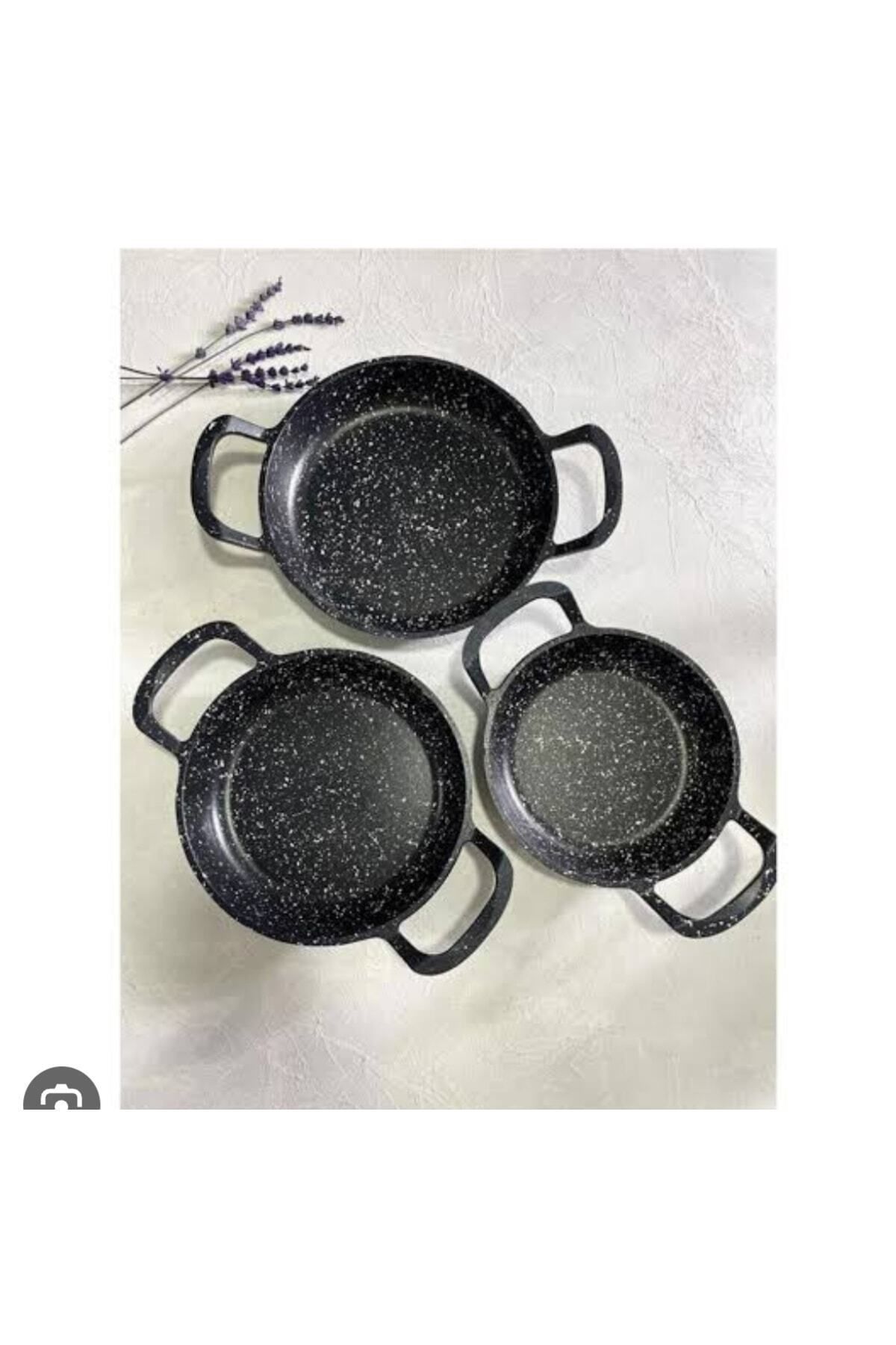 Laviss Kitchen Essenso 3lü Set Döküm Siyah Granit Sahan Tava Seti 18-20-22 Cm