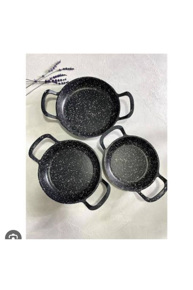 Laviss Kitchen Essenso 3lü Set Döküm Siyah Granit Sahan Tava Seti 18-20-22 Cm