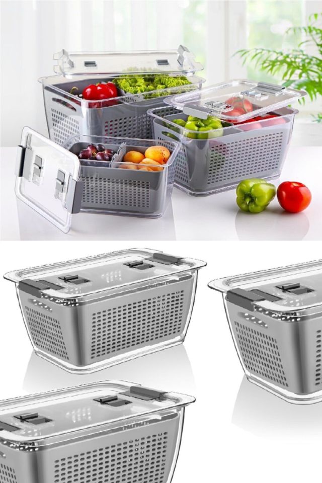 Süzgeçli Bölmeli Klimalı Buzdolabı Organizer Ve Saklama Kabı (2,5 Lt/5 Lt/9 Lt)