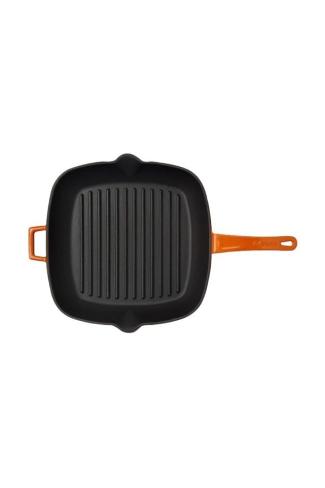 Grill Tava 26x26 Metal Saplı Cam Kapaklı Turuncu