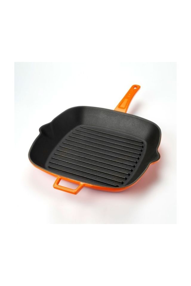 Grill Tava 26x26 Metal Saplı Cam Kapaklı Turuncu