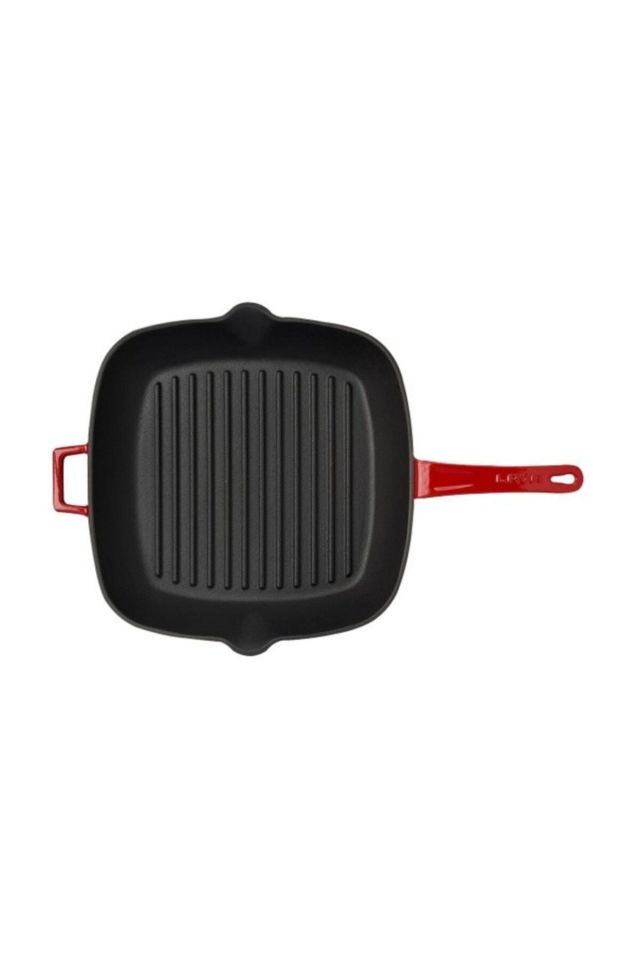 Grill Tava 26*26 Metal Saplı Cam Kapaklı Kırmızı