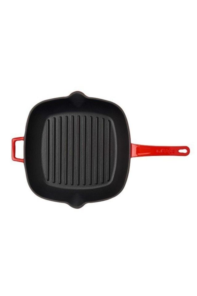 Metal Saplı Döküm Demir Izgara Tava 26x26cm Kırmızı