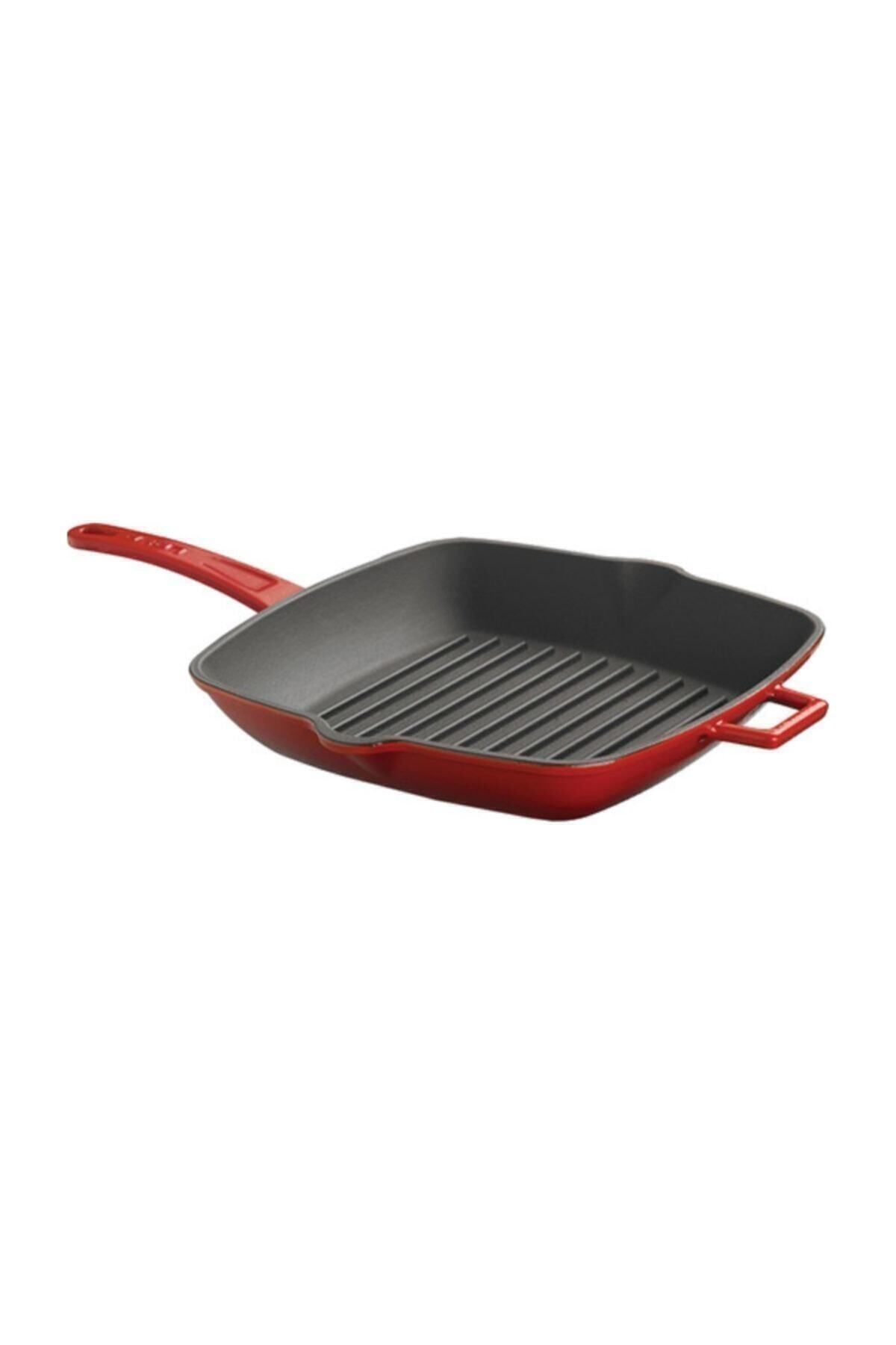 Metal Saplı Döküm Demir Izgara Tava 26x26cm Kırmızı