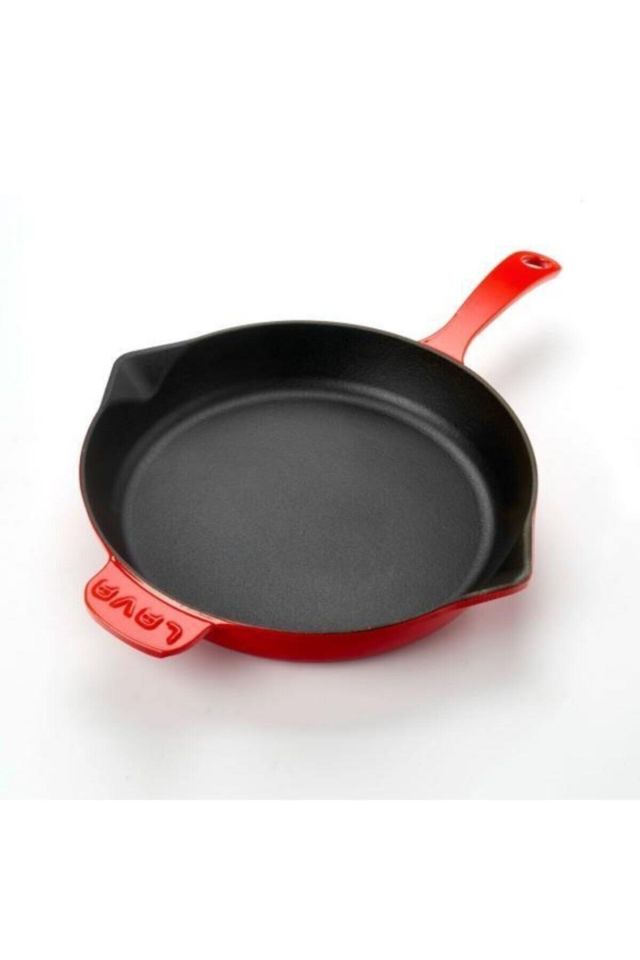 Döküm Yuvarlak Kızartma Tavası Döküm Demir Yekpare Saplı. Çap(Ø)28cm - Kırmızı