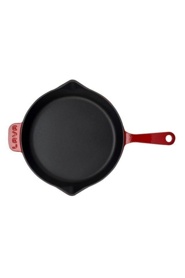 Döküm Yuvarlak Kızartma Tavası Döküm Demir Yekpare Saplı. Çap(Ø)28cm - Kırmızı
