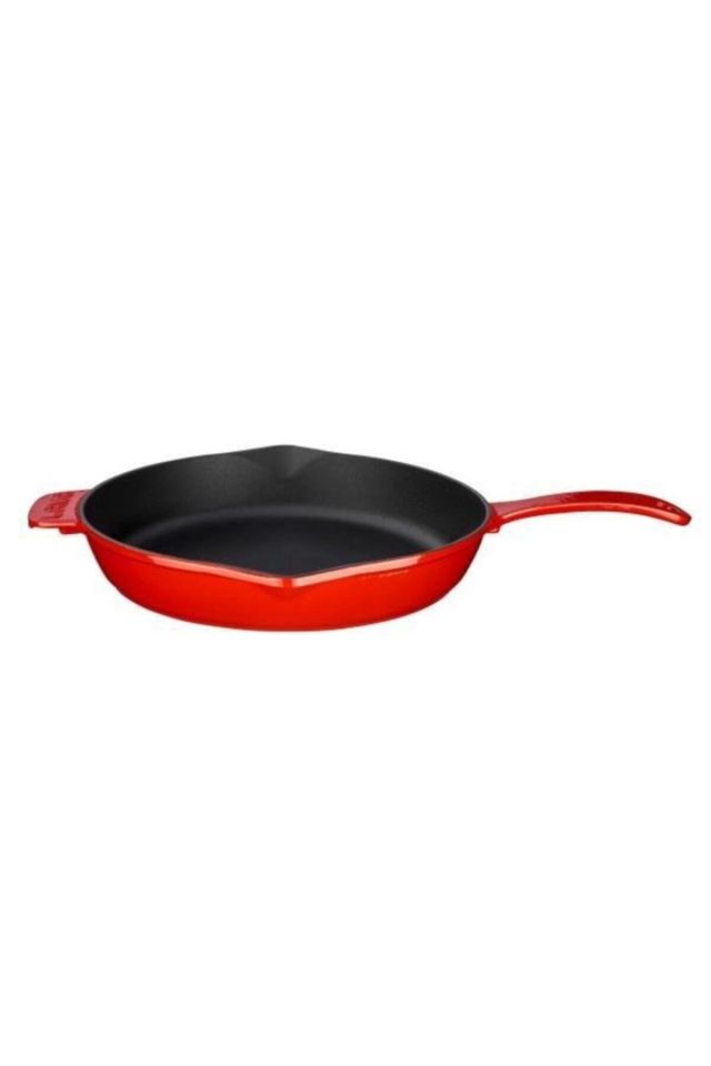 Döküm Yuvarlak Kızartma Tavası Döküm Demir Yekpare Saplı. Çap(Ø)28cm - Kırmızı