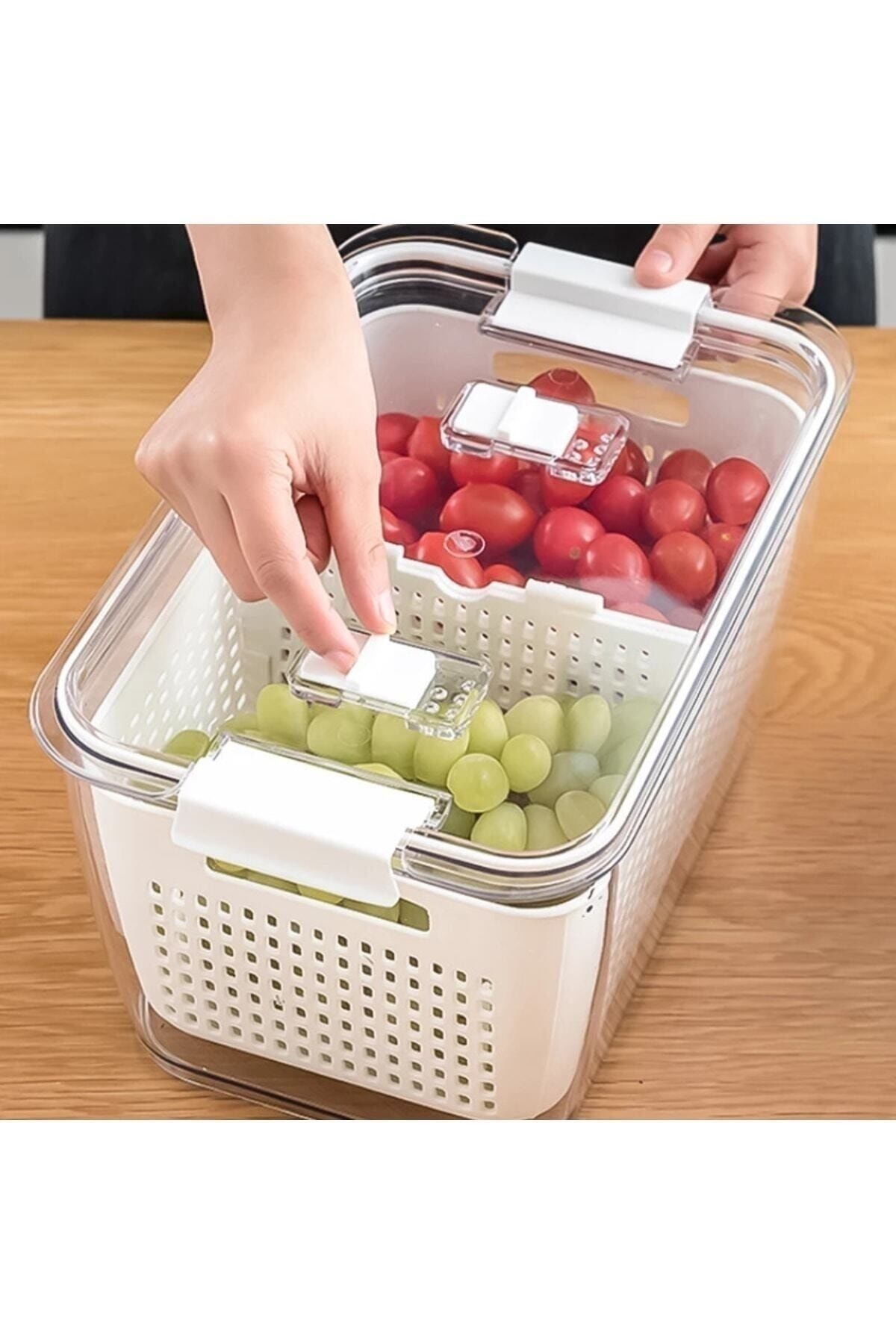 3'lü Set Içi Süzgeçli Organizer Buzdolabı Düzenleyici Ve Taze Ürün Saklama Kapları (2,5LT,5LT,9LT)