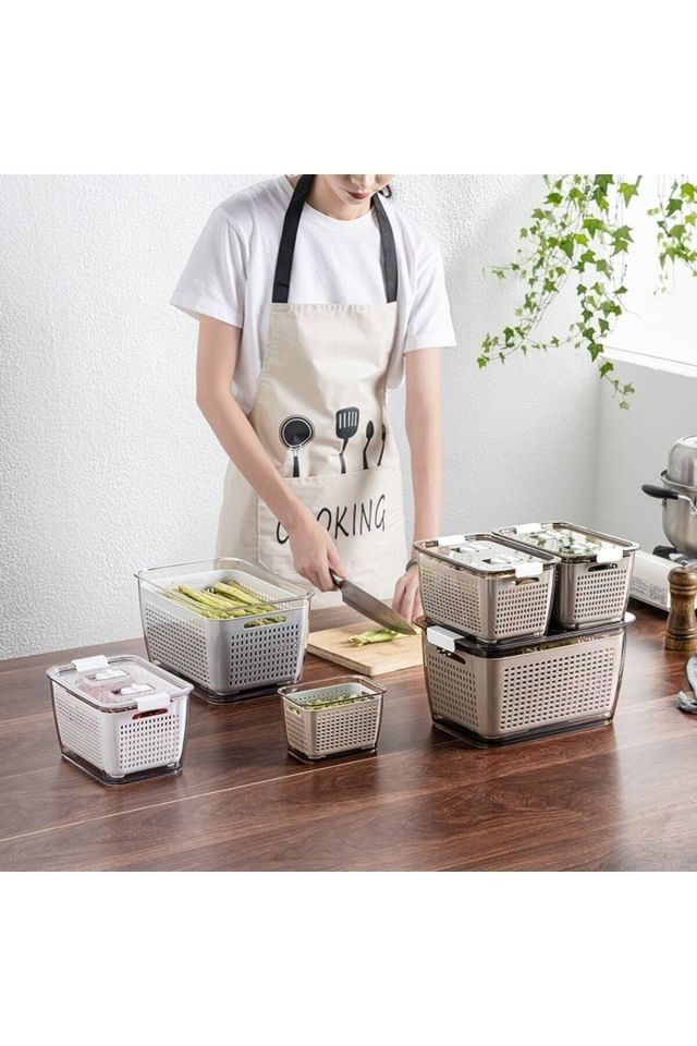 3'lü Set Içi Süzgeçli Organizer Buzdolabı Düzenleyici Ve Taze Ürün Saklama Kapları (2,5LT,5LT,9LT)