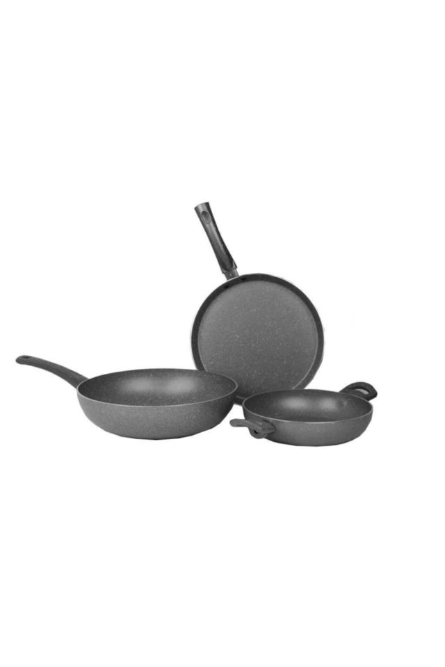 Gray 3' Lü Tava Seti ( 28cm Wok + 26cm Krep + 20cm Sahan )